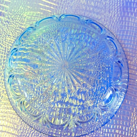 Vintage Avon Fostoria American Blue Starburst Small Dish 7" - Picture 4 of 6